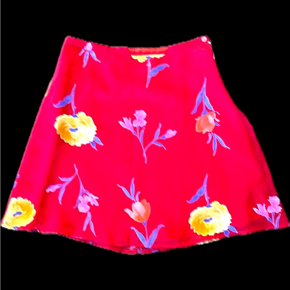 NAF NAF | Red A-Line Floral Mini Skirt Casual